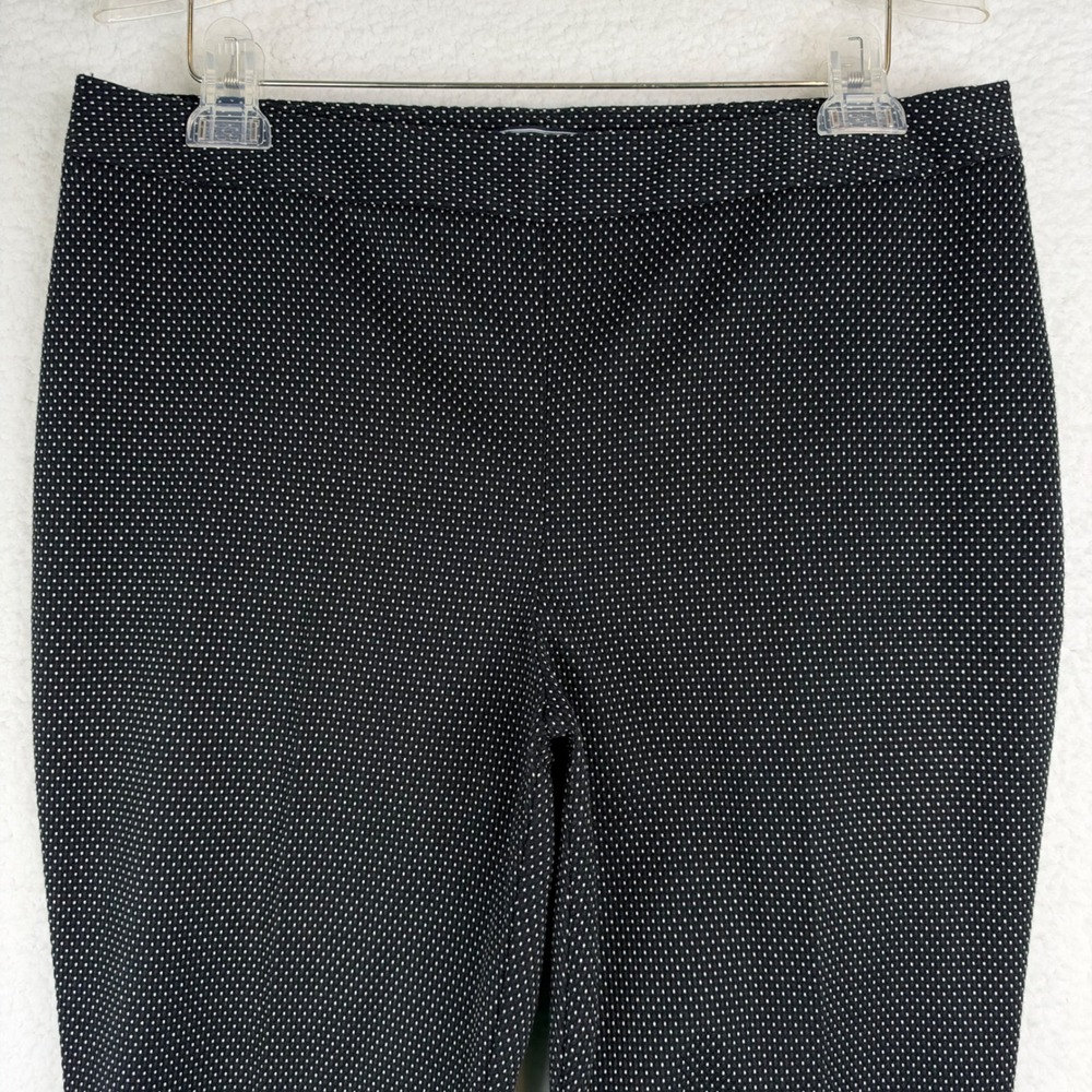 Lands End Womens 12 Mid Rise Slim Leg Pants Black White Micro Polka Dot Side Zip